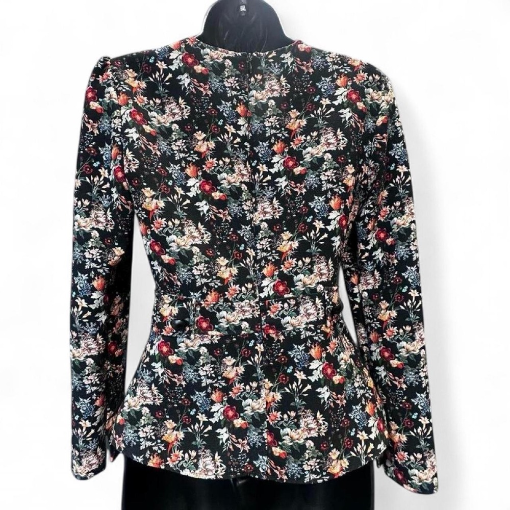 Zara Blouse Floral Design Fitted Waist Pleated Sleeves - Picture 6 of 8